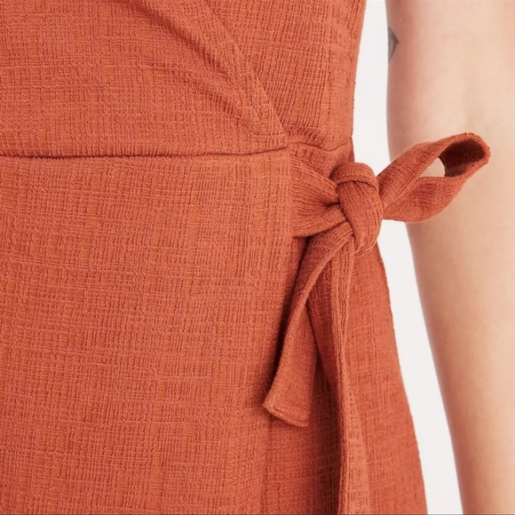 Madewell Texture and Thread Faux Wrap Dress, Rust, Small - Picture 4 of 7